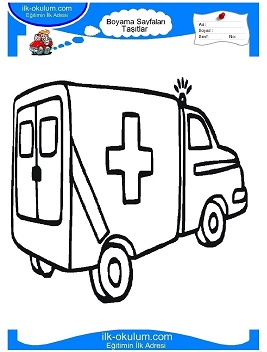 Çocuklar İçin Ambulans Boyama Sayfaları 